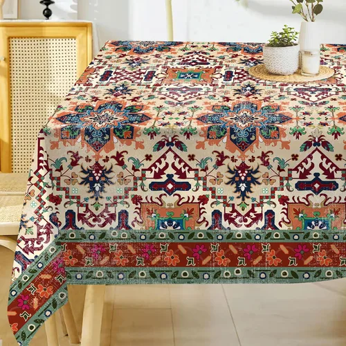 Hexagram Mantel bohemio rectangular de verano de 52 x 70 pulgadas, rústico, vintage, impermeable, para cocina, hogar, fiesta, cena, decoración