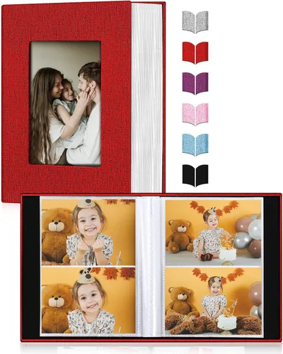 Miniatura 13 de Álbum de fotos pequeño 4x6, álbum de fotos con cubierta de lino deslizable, minilibro de fotos con capacidad para 100 fotos de 4x6 con 50 hojas