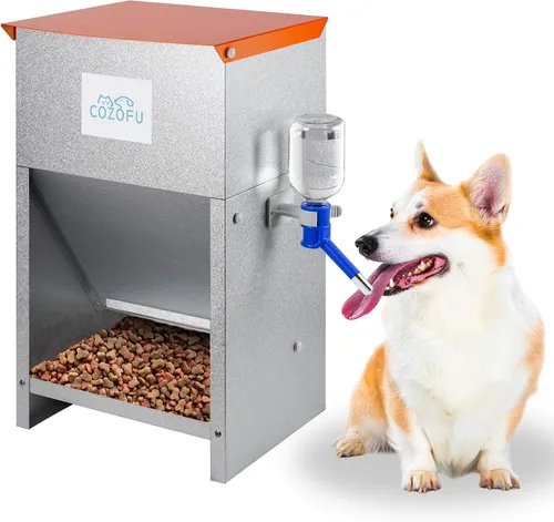 Miniatura 11 de Comedero automático para perros alimentado por gravedad con cuenco de agua, estación de alimentos de acero galvanizado para interiores y exteriores