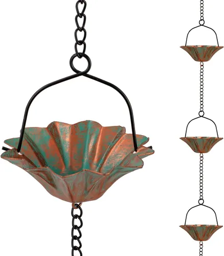 Miniatura 17 de Cadenas de lluvia de 12 pies para exteriores, cadena de lluvia de metal con decoración de mariposa, cadena recolectora de lluvia ajustable con Verde