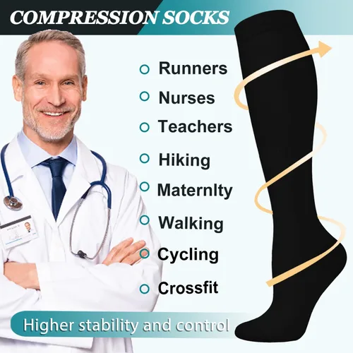 Miniatura 10 de ACTINPUT 8 pares de calcetines de compresión para mujeres y hombres, medias de compresión de apoyo para médicos, correr, atletismo