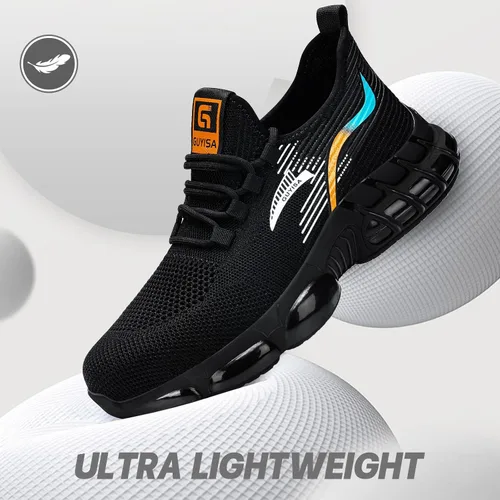Miniatura 6 de BAIYIJIA Zapatos de punta de acero para hombre, zapatos de trabajo antideslizantes para construcción con amortiguación de aire, zapatos