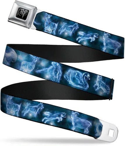 Buckle-Down Seatbelt Belt - Harry Potter Animal Spirits BlackBlue - 1.0" Wide - 20-36 Inches in Length