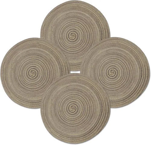 Miniatura 9 de Juego de 6 manteles individuales redondos trenzados, lavables, antideslizantes, para cocina, comedor, 15 pulgadas, resistentes al calor, tela Beige