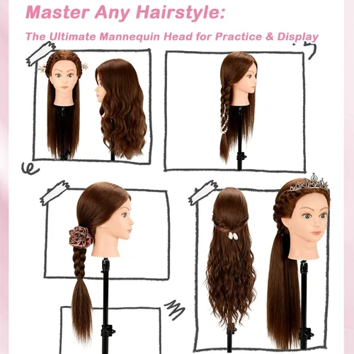 Miniatura 2 de Beauty Star Cabeza de maniquí con cabello humano 100% real, cabeza de peinado de muñeca de 18 pulgadas para práctica de trenzado y entrenamiento