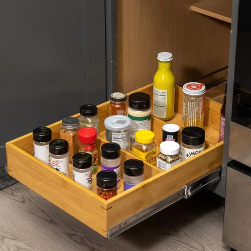 Miniatura 7 de Organizador de cajones de armario extraíble, organizador deslizante de madera de bambú, estante deslizante para cocina, despensa, organizador