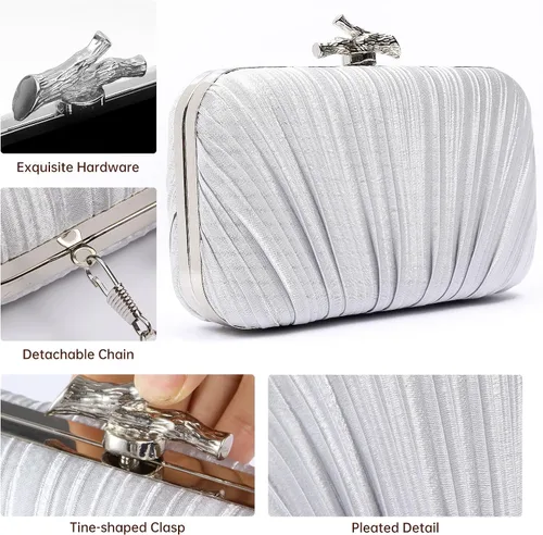 Miniatura 5 de Bolsos para mujer, bolso de noche, bolsos formales con pliegues para mujer con cadena para graduación, boda, fiesta de etiqueta negra