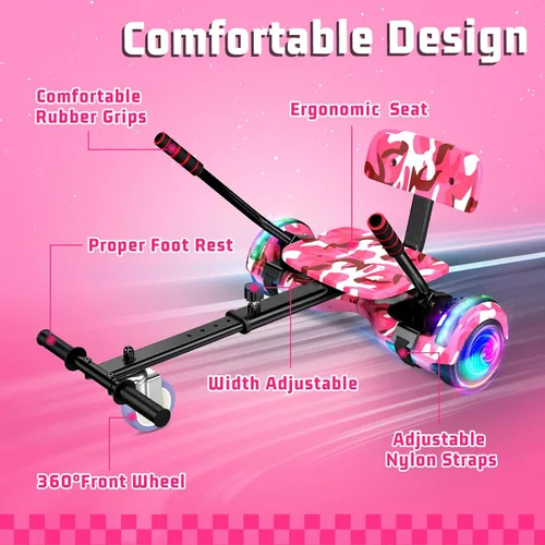 Miniatura 4 de Scooter con accesorio de asiento para niños y adultos, scooter de equilibrio de 6.5 pulgadas y 8.5 pulgadas con altavoces Bluetooth y luz LED