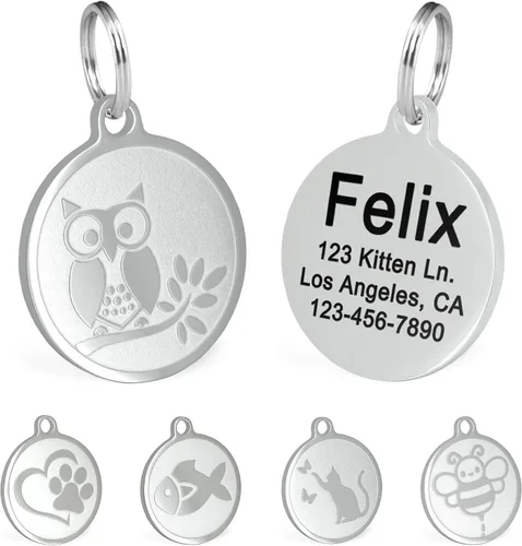 Miniatura 18 de Ultra Joys Etiquetas de nombre de gato grabadas personalizadas – Etiqueta de identificación de mascotas de acero inoxidable – Etiquetas