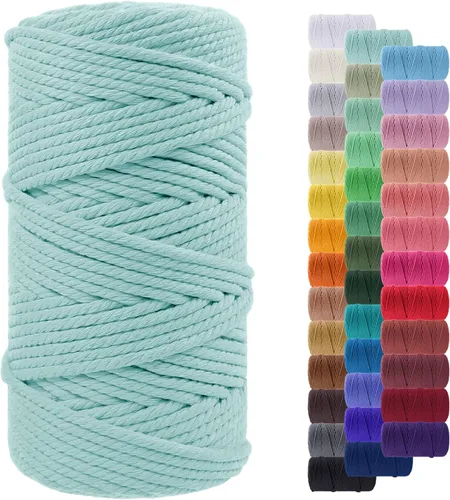 Miniatura 112 de Cuerda de macramé de 0.079 in para 219 yardas, cuerda de algodón natural para manualidades, hilo de cuerda de macramé de colores para colgar