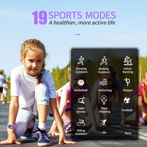 Miniatura 3 de Reloj de seguimiento de fitness para niños, IP68 impermeable, reloj inteligente con cara de reloj de 1.4 pulgadas, 19 modos deportivos, podómetros
