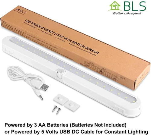 Miniatura 7 de BLS T01L - Luz LED para armario, súper brillante, 20 LED, iluminación debajo del gabinete, alimentada por batería/entrada de CC, luz inalámbrica