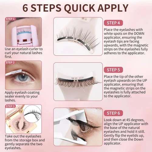 Miniatura 8 de Pestañas magnéticas, pestañas magnéticas dobles reutilizables sin delineador de ojos, pestañas magnéticas de aspecto natural con aplicador, pestañas