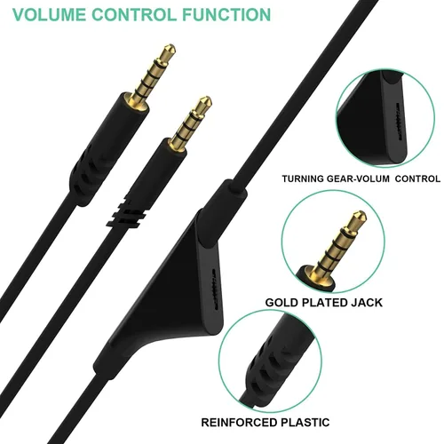 Miniatura 3 de Cable de repuesto de auriculares de 2M de 6.5 pies con control de volumen para Astro A10/A30/A40/A50, cable de auriculares para PS5/PS4/Xbox Series
