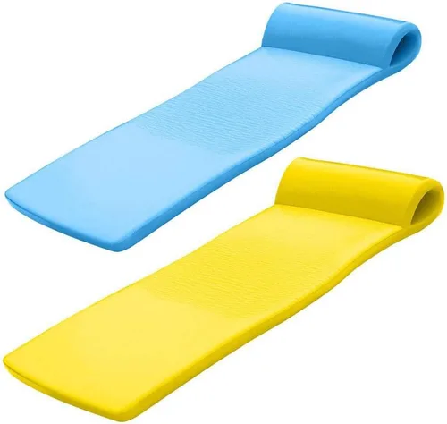 TRC Recreation Sunsation - Paquete de 2 flotadores de espuma gruesa de 1.75 pulgadas de grosor, azul Bahama y amarillo con reposacabezas para