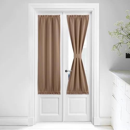 Miniatura 255 de NICETOWN Cortinas opacas unicolor con aislamiento térmico para puerta francesa, granja, oscurecimiento de habitación, puertas y ventanas de Marrón