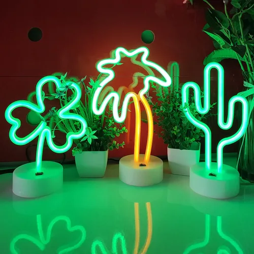 Miniatura 6 de JYWJ Letreros de neón con base de soporte, luz de neón alimentada por USB o 3 pilas AA, decoración LED de pared de escritorio, varias fiestas