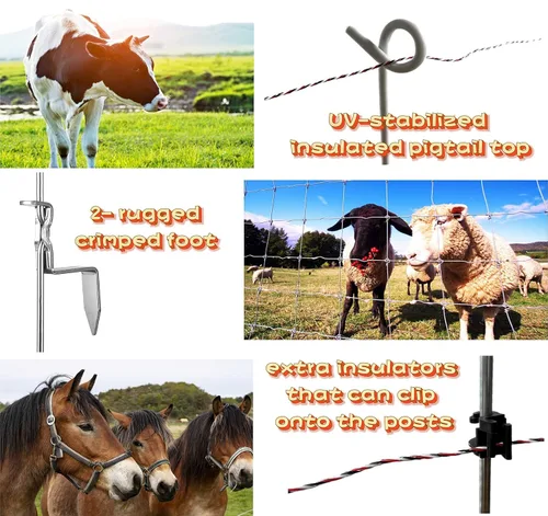 Miniatura 4 de PK20 - Postes de coleta para cercas eléctricas, diámetro de varilla de 0.32 pulgadas (0.315 in) x 41 pulgadas de altura con 80 aisladores