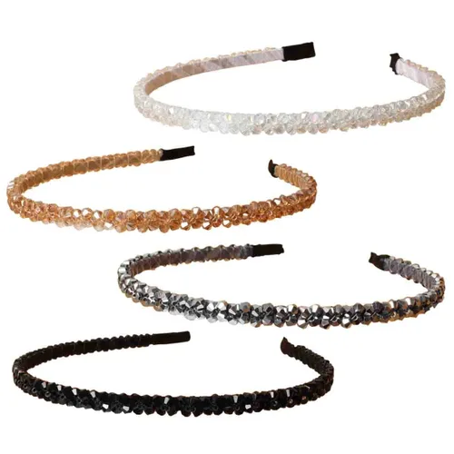 Cuizhiyu Paquete de 4 diademas de diamantes de imitación de cristal para mujeres y niñas, de doble fila, con cuentas brillantes, aros para el
