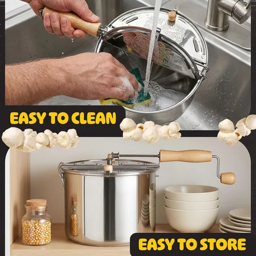 Miniatura 5 de Great Northern Popcorn Stovetop Popcorn Maker - Stainless-Steel Popcorn Popper with a Hand Crank, Vented Lid, and Stir Paddle