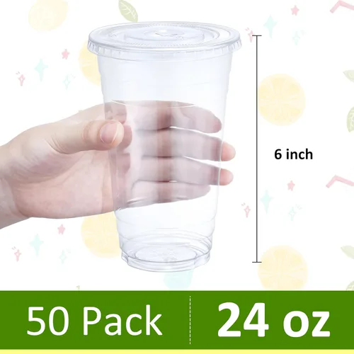 Miniatura 2 de Eupako Vasos de plástico de 24 onzas con tapas, transparentes desechables para llevar con tapas para café helado, bebidas frías, batidos, Bubble