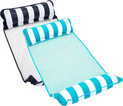 Miniatura 11 de Aqua Monterey - Hamaca flotante para piscina, paquete de 3, dos azul claro y uno borgoña/rayas blancas, paquete de 3