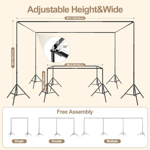 Miniatura 4 de EMART Soporte para telón de fondo, 10 x 10 x 7 pies cuadrado grande ajustable, sistema de soporte de fondo con conector giratorio de ángulo de 308°