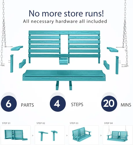 Miniatura 15 de KINGYES Columpio colgante para porche al aire libre, silla de columpio de patio de 2 asientos con portavasos, banco impermeable para patio y jardín