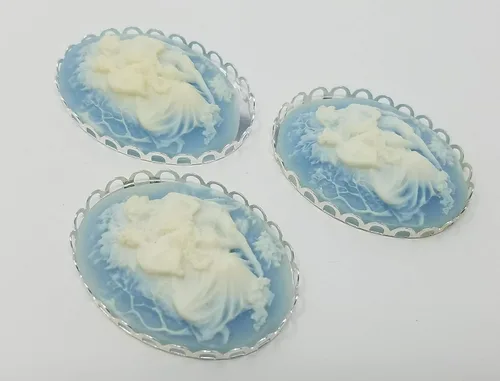 Miniatura 8 de 3 piezas de 1.181 in x 1.575 in marfil victoriano pareja de resina artesanía cameos con ajustes de filigrana de encaje (negro con ajustes de oro)