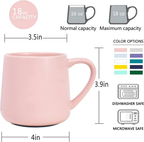 Miniatura 3 de Bosmarlin Juego de 2 tazas de café de cerámica brillante, taza de té para oficina y hogar, 18 onzas, adecuadas para lavavajillas y microondas