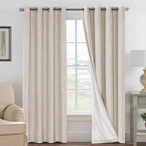 Miniatura 241 de H.VERSAILTEX Cortinas opacas de lino de 63 pulgadas de largo, 100% absolutamente opacas, con aislamiento térmico, con textura de lino, con ojales