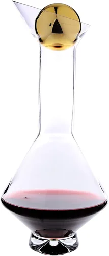 Miniatura 2 de Decantador de vino en forma de diamante de vidrio con tapa dorada, llena 41 onzas.