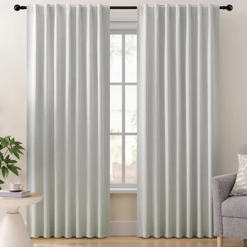 Miniatura 10 de Miss Seltex - Cortinas de lino 100% opacas para dormitorio, con aislamiento térmico, con textura de lino, con pestaña trasera, cortinas opacas