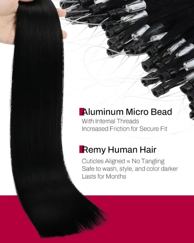 Miniatura 3 de Moresoo - Extensiones de cabello con microanillo, 100 % cabello humano real, pelo suave, 1.76 oz-50 g/50s