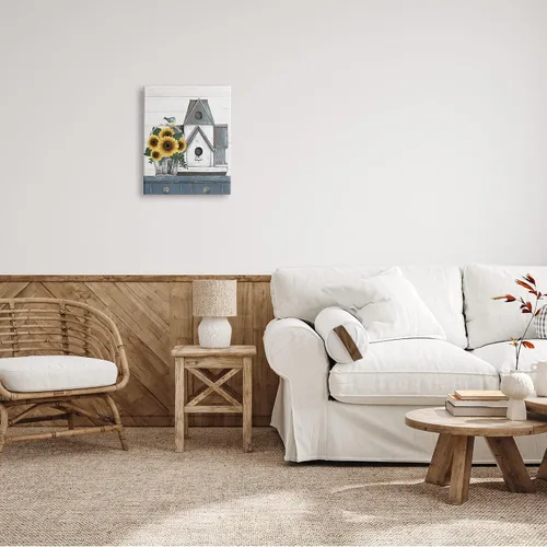 Miniatura 2 de Stupell Industries Lienzo decorativo para pared, diseño de casa de pájaros, diseño de girasol, naturaleza muerta, 16 x 20 pulgadas, gris
