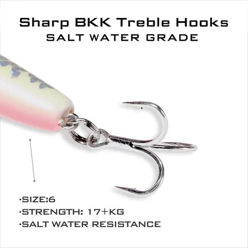 Miniatura 8 de LITTMA ShoreCast - Señuelo de pesca de agua salada 115 minnow hundido, cebo duro de pesca de surf de lanzamiento largo para lubina y fletán Bluepink