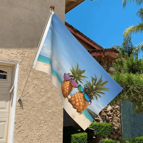 Miniatura 6 de Bandera de playa de verano con piñas divertidas de 3 x 5 pies, bandera decorativa de poliéster duradero para el hogar, al aire libre