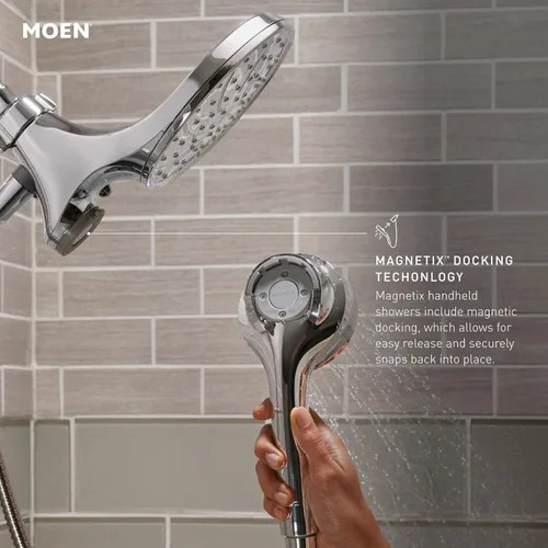 Miniatura 9 de Moen Verso Combinación de Cabezal de Ducha de Lluvia y Ducha de Mano con Dial Infiniti y Acoplamiento Magnetix, Manguera de 60 pulgadas, Níquel