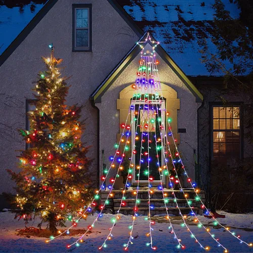 Miniatura 12 de Luces de Cadena de Estrella de Navidad, 320 Luces LED de Cascada para Árbol con Estrella Superior de 13", 8 Modos de Iluminación para Interiores