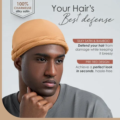 Miniatura 2 de Turbante Halo con Forro de Satén de Seda Envolvente de Cabeza Preajustado Gorro de Calavera para Hombres y Mujeres Gorro para Dormir Cubierta