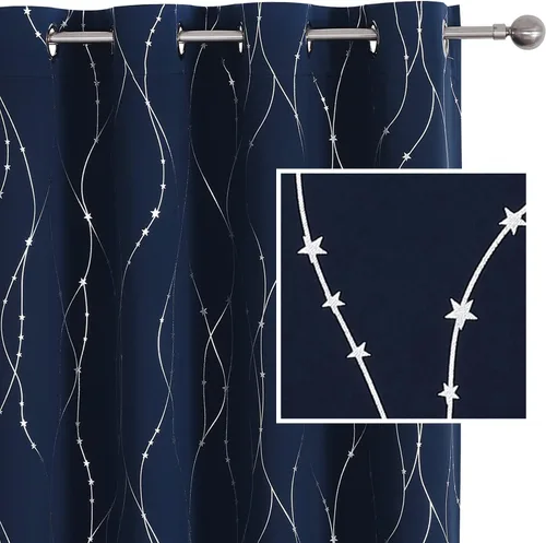 SMILE WEAVER Cortinas opacas color azul marino para dormitorio de niños de 63 pulgadas de largo, diseño impreso, cortinas de oscurecimiento de Azul
