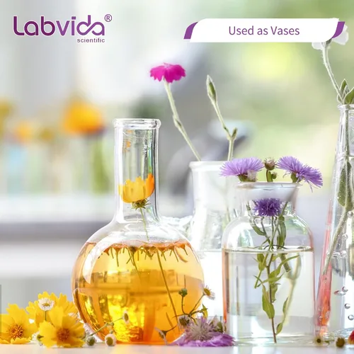 Miniatura 4 de 4pcs de frascos de ebullición de vidrio de fondo plano, Vol.8.5 fl oz, vidrio de borosilicato 3.3, LVD001