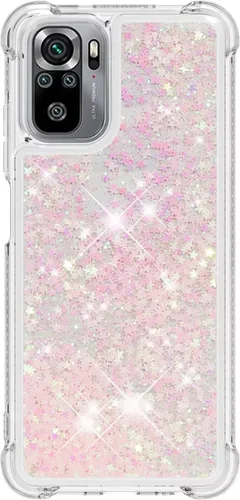 Glitter Sparkle Moving Quicksand Flowing Cover para Xiaomi Redmi Note 10S Bling Liquid Clear Star Heart Silicona Bumper Funda transparente de goma a