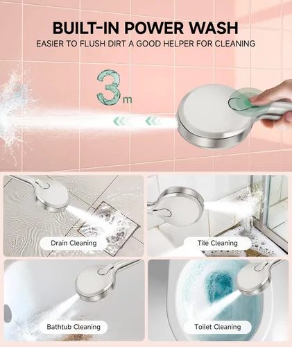 Miniatura 5 de Cabezal de ducha filtrado con mango, 9 modos de pulverización, cabezal de ducha desmontable de alta presión con filtros para agua dura - Elimina