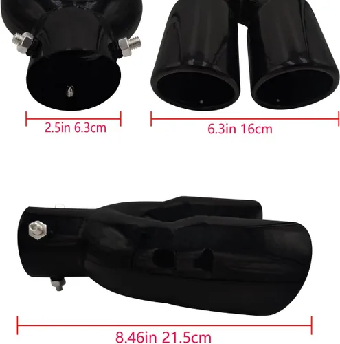 Miniatura 2 de 2.5 pulgadas 6.3cm Silenciador de tubo de escape universal de doble punta de 2.5 pulgadas de acero inoxidable para coche y camionetas pickup