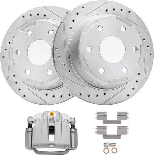 Miniatura 26 de Detroit Axle - Rotores de freno traseros perforados y ranurados + Reemplazo de calibrador de freno de disco trasero derecho para Acura TL Honda