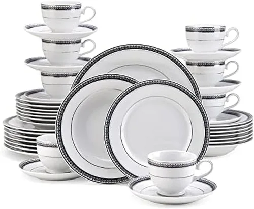 Miniatura 15 de Mikasa Parchment - Juego de vajilla de 40 piezas, servicio para 8, platos de porcelana duraderos, cuencos y tazas con diseño contemporáneo, apto