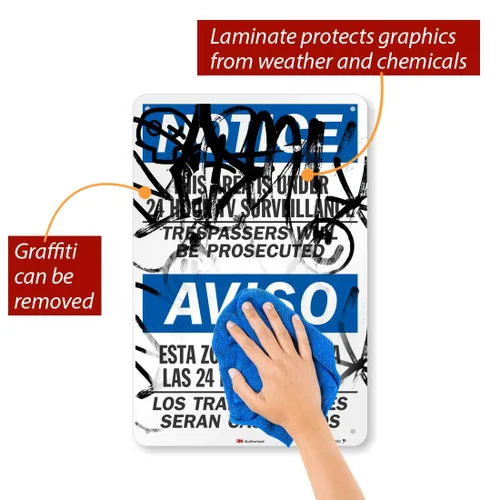 Miniatura 6 de SmartSign Letrero bilingüe con texto en inglés "Notice - This Area Is Under 24 Hour TV Surveillance" 12" x 18" 3M de aluminio reflectante de alta