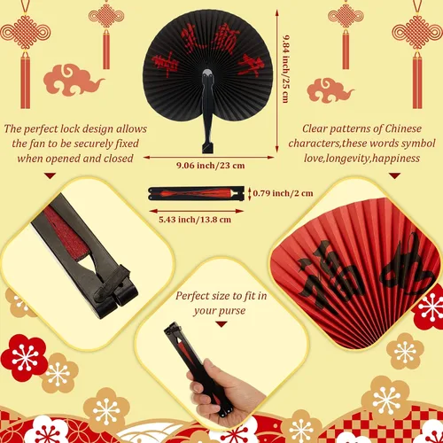 Miniatura 2 de Jetec 5 abanicos de mano plegables chinos, abanicos de mano de papel japonés oriental para decoración de fiestas de boda, juego de fanáticos