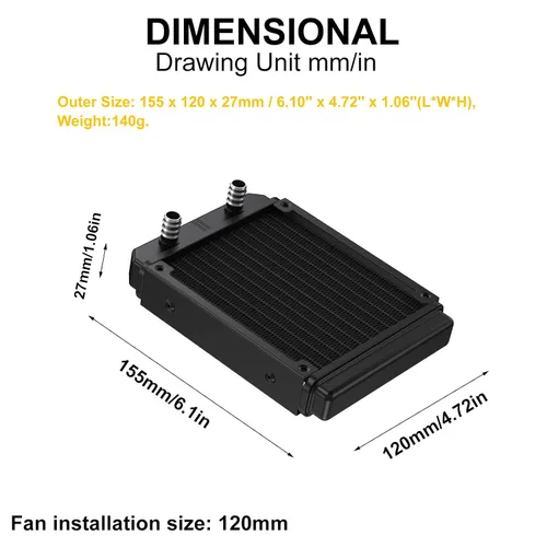 Miniatura 3 de Clyxgs Radiador de refrigeración por agua, radiador intercambiador de calor de aluminio de 12 tubos con tubo para PC CPU, computadora, sistema de 12